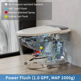 Power flush demonstration of Casta Diva bidet toilet using 1.0 GPF and 1000g MAP performance, model CD-W10V